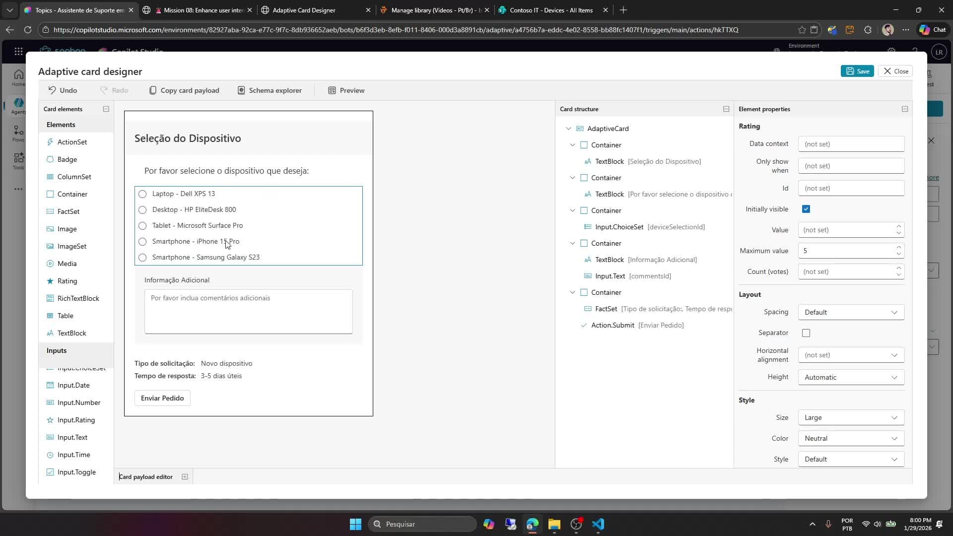 Criando um Adaptive Card