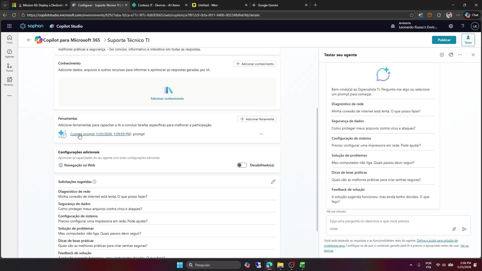Editando nome do Agente e o do Prompt