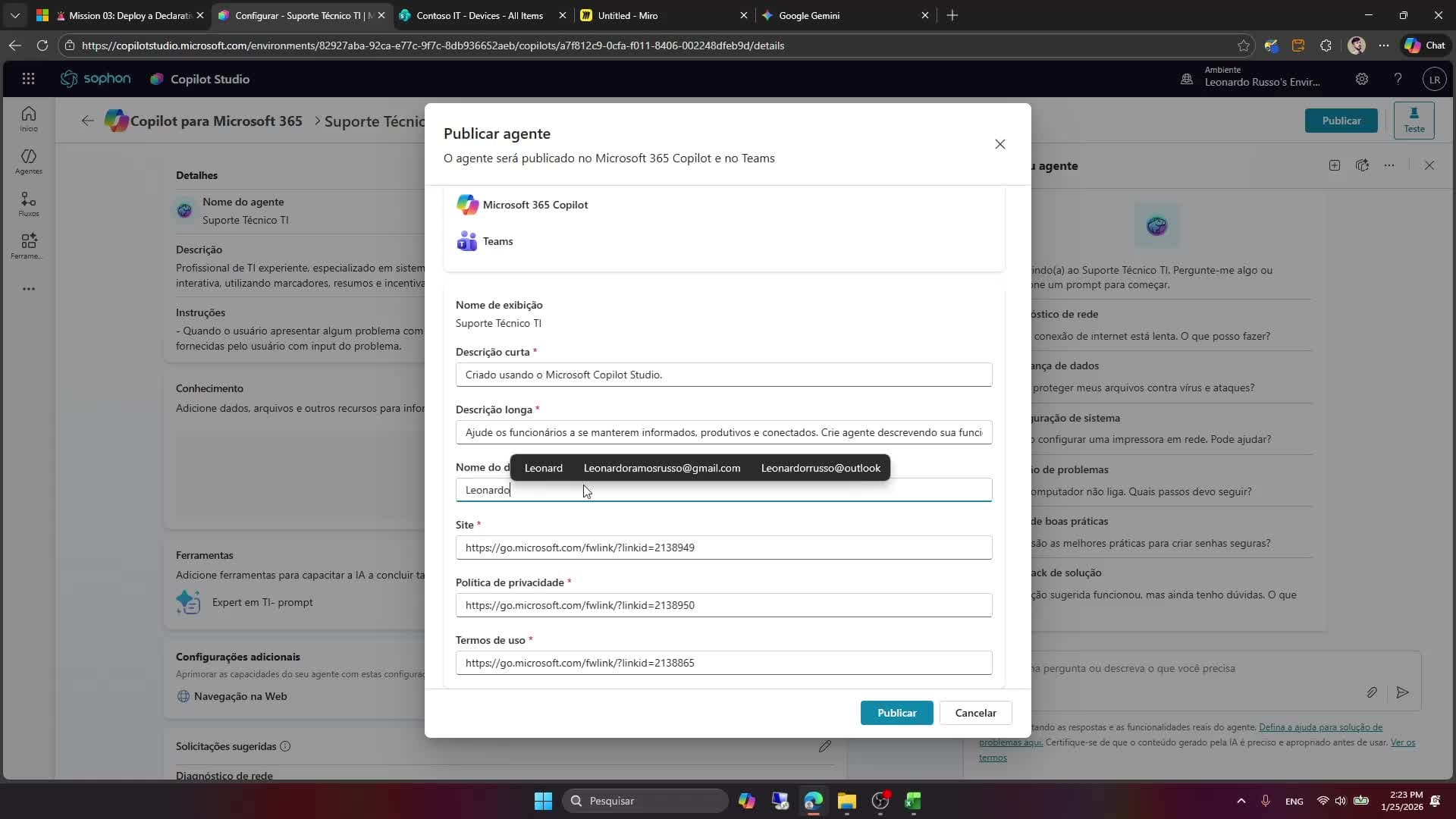 Publicando um agente