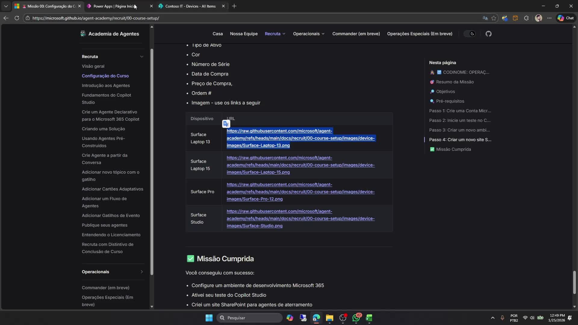 Carregando dados na lista Devices