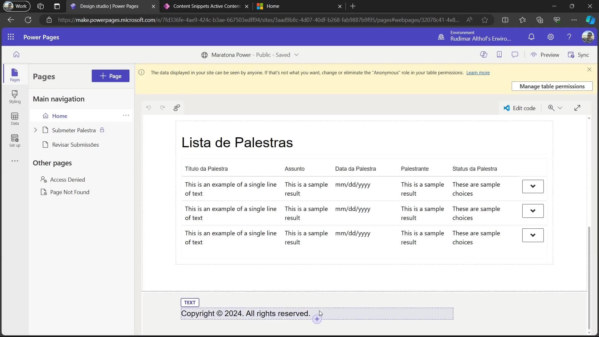 12. Tornando o site Público + Corrigindo Cabeçalhos, Formulários e Acessos no Power Pages