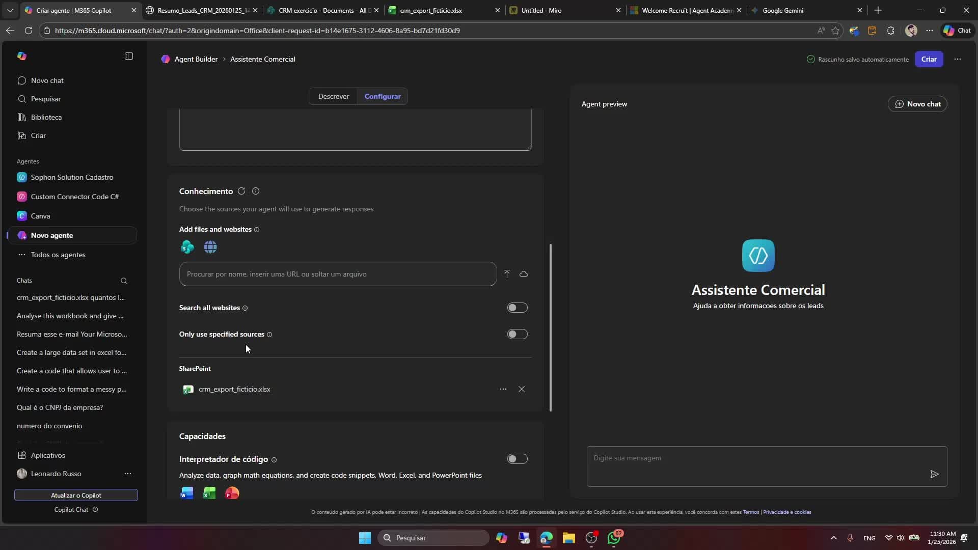 Criando um agente no Copilot Chat