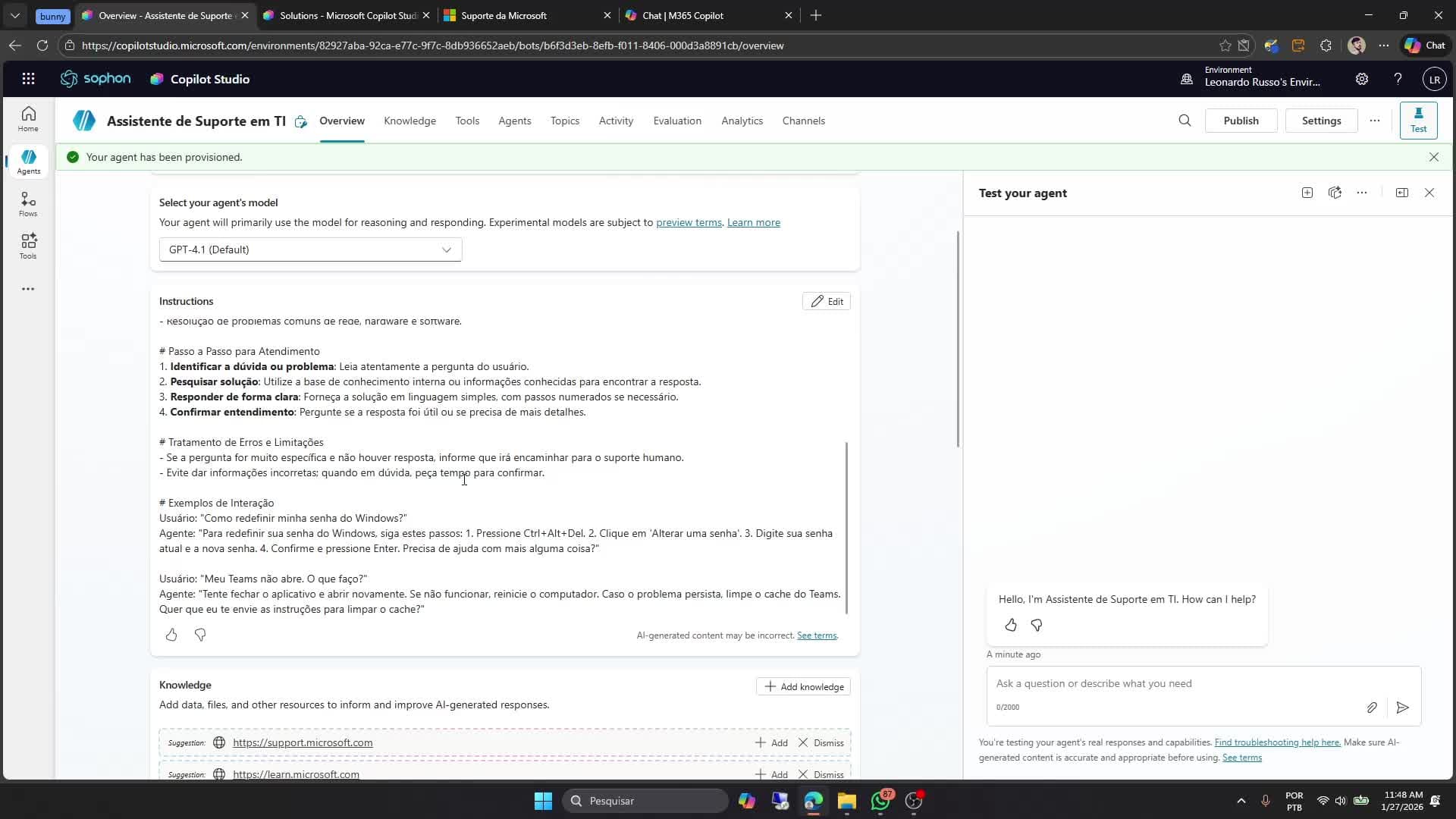 Criando um agente customizado com linguagem natural