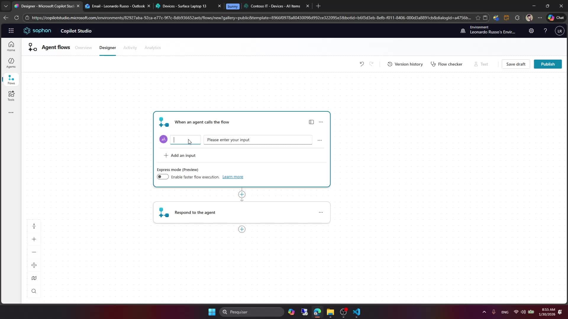 Criando o fluxo e configurando uma ação do SharePoint