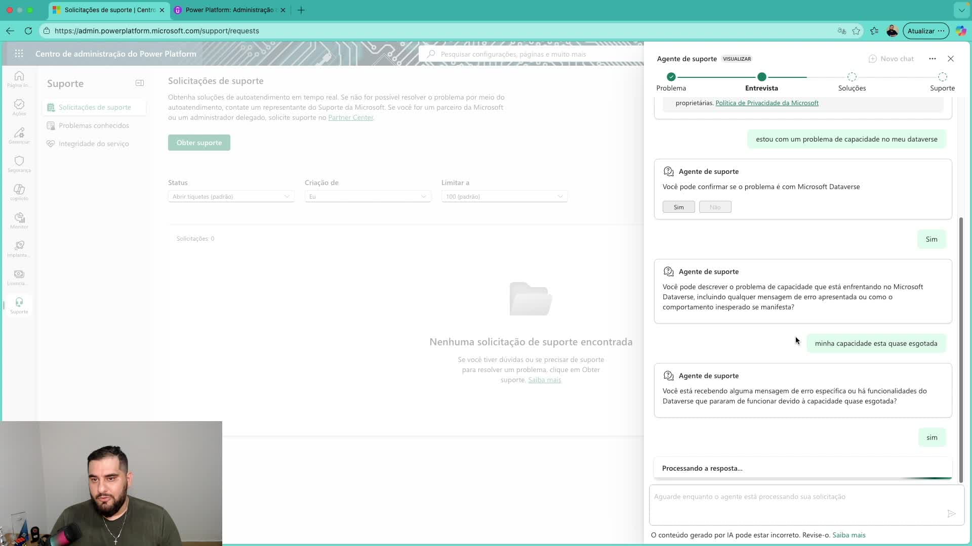 Abrindo uma Solicitação de Suporte