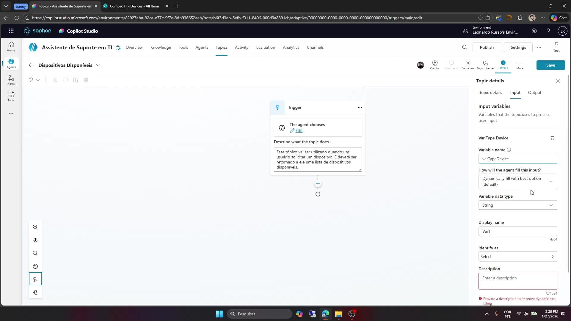 Tópicos: definindo inputs e outputs