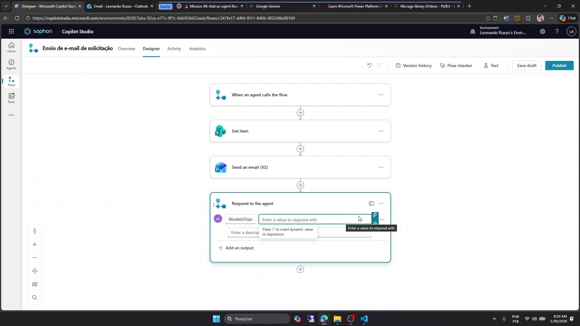 Passando informações de volta para o agente