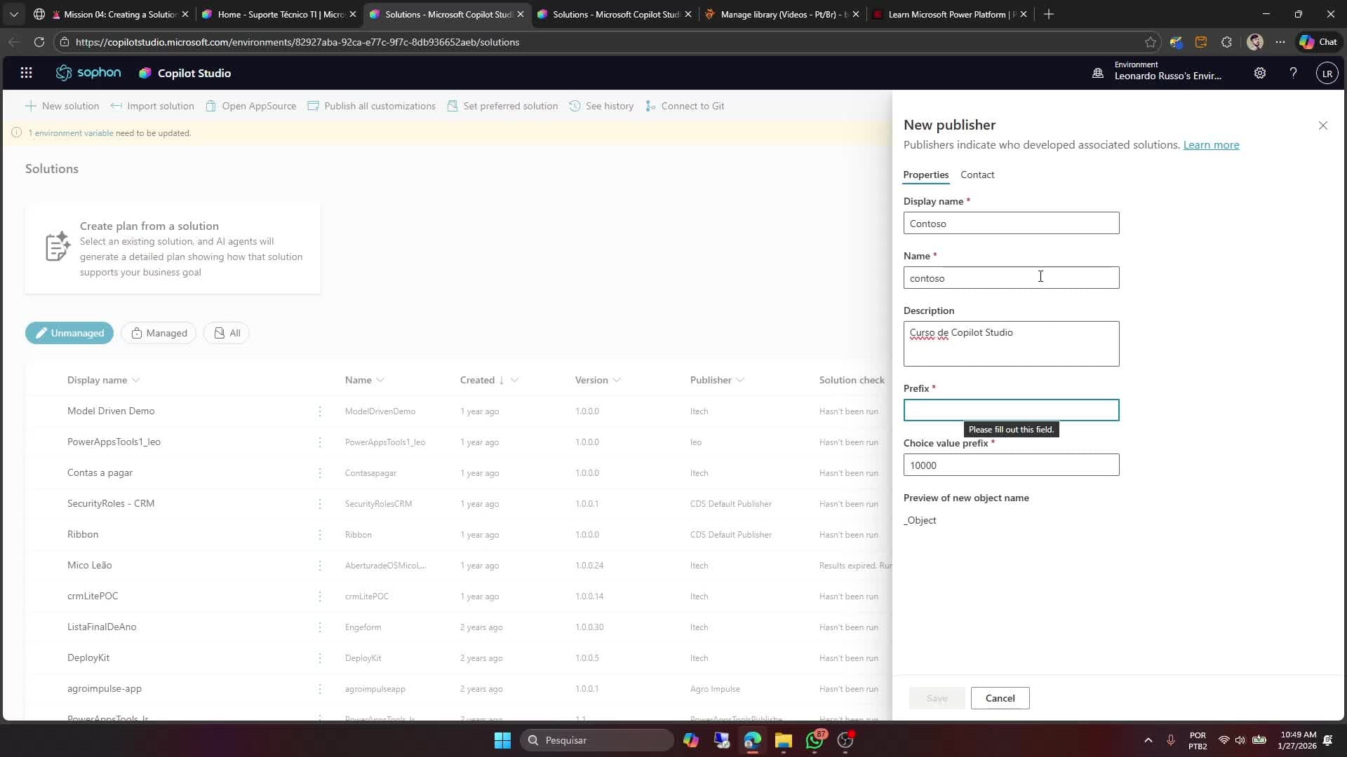 Criando uma solução